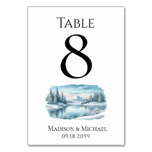 Snowy Mountain Winter Lake Wedding Table Number