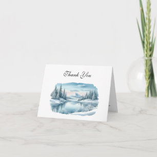 Snowy Mountain Winter Lake Wedding Thank You Card