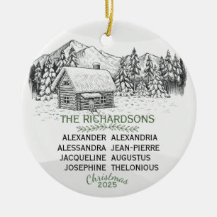 Snowy Mountain Winter Log Cabin X8 Ceramic Tree Decoration