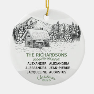 Snowy Mountain Winter Log Cabin X 6 Ceramic Tree Decoration