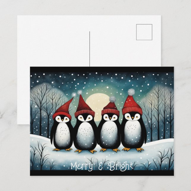 Snowy Mountain Winter Santa Penguin Christmas  Holiday Postcard (Front/Back)