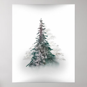 Snowy Mountain with Solitary Tree  Poster