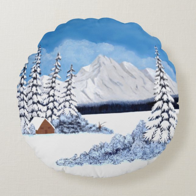 Snowy Mountains Round Cushion (Front)