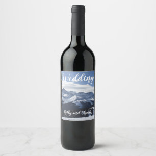 Snowy Mountains Scene Wedding Wine Label