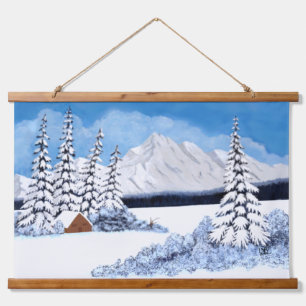 Snowy Mountains Wood Topped Wall Tapestries