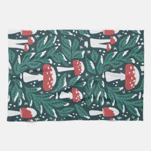 Snowy Mushroom Christmas Kitchen Towels