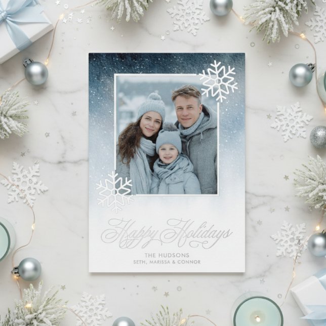 Snowy Night Blue Foil Happy Holidays Foil Holiday Card (Creator Uploaded)