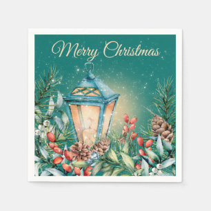 Snowy Night Christmas Lantern Paper Napkin