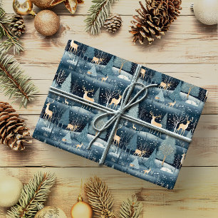 Snowy Night Deer Field Wrapping Paper