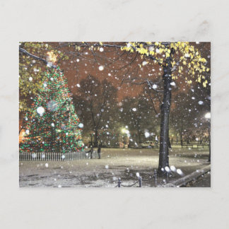 Snowy Night in Downtown Boston Postcard