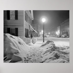 Snowy Night in Vermont, 1940. Vintage Photo Poster