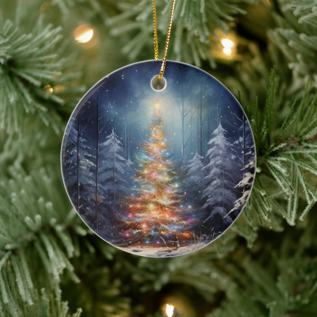 Snowy Night Lit Up Christmas Ornament (Tree)