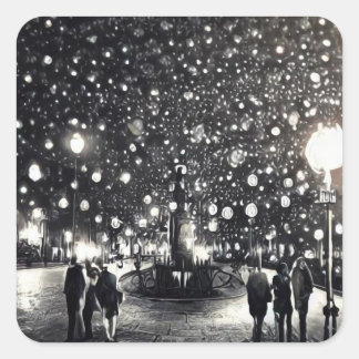 Snowy Night Square Sticker