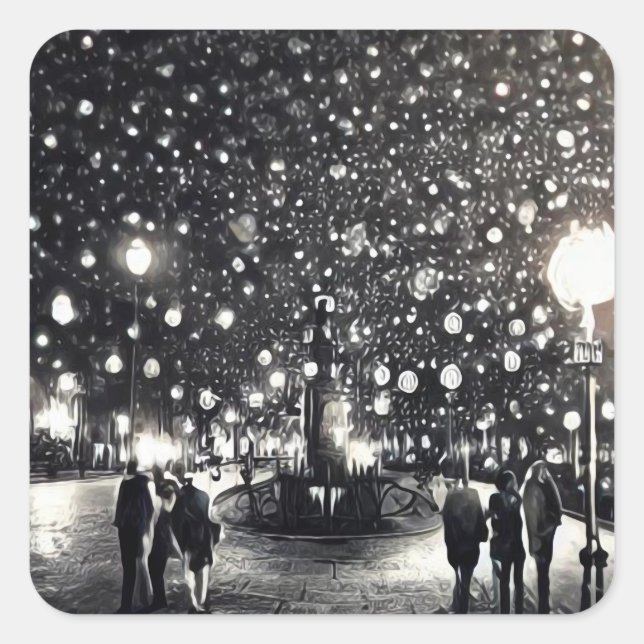 Snowy Night Square Sticker (Front)