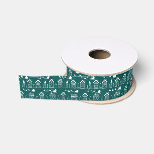 Snowy Nordic Christmas Village Grosgrain Ribbon
