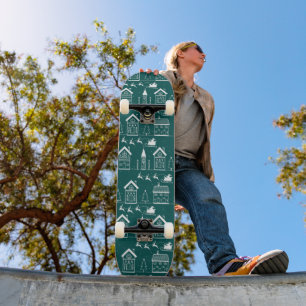 Snowy Nordic Christmas Village Skateboard