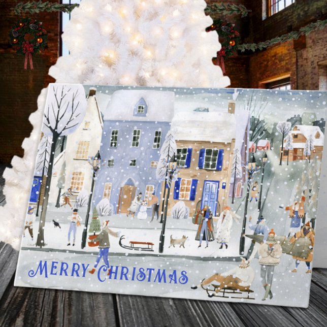 Snowy Nordic Village Houses Busy Christmas Winter Holiday Card (Snowy Nordic Village Houses Busy Christmas Winter Holiday Card)