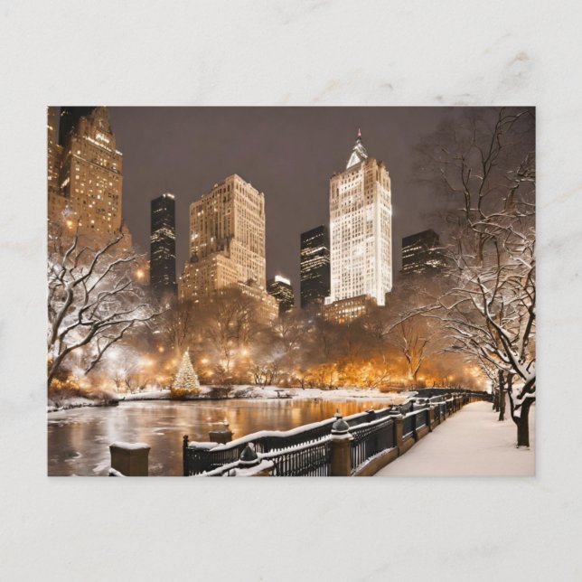 Snowy NYC New York City Christmas Postcard (Front)