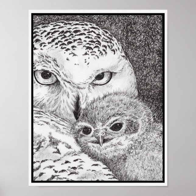 Snowy Owl and Baby Owl Poster (Front)