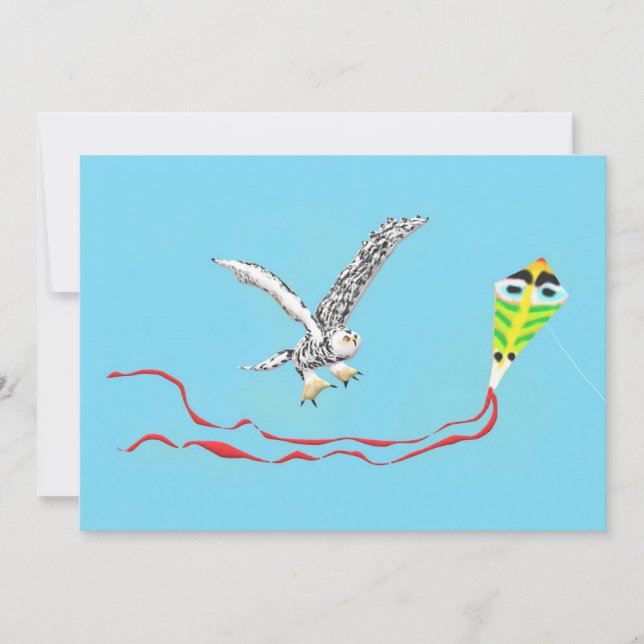 Snowy Owl and Kite Thank You Card (Front)