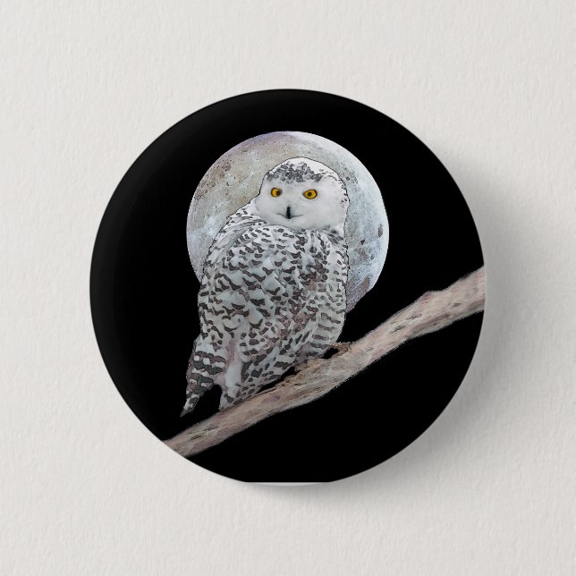 Snowy Owl and Moon Painting - Original Bird Art 6 Cm Round Badge (Front)