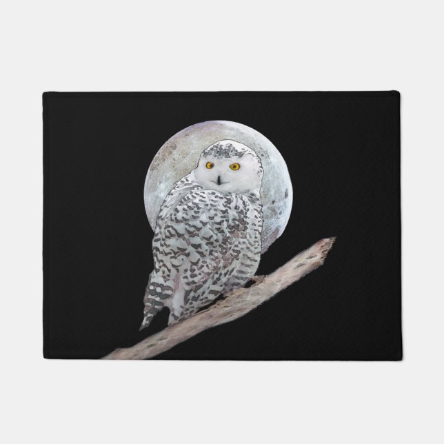 Snowy Owl and Moon Painting - Original Bird Art Doormat (Front)