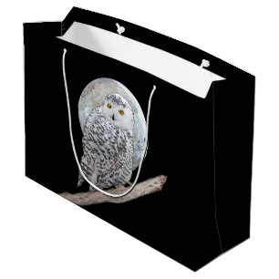 Snowy Owl and Moon Painting - Original Bird Art Large Gift Bag