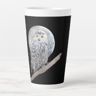 Snowy Owl and Moon Painting - Original Bird Art Latte Mug
