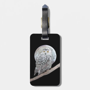 Snowy Owl and Moon Painting - Original Bird Art Luggage Tag
