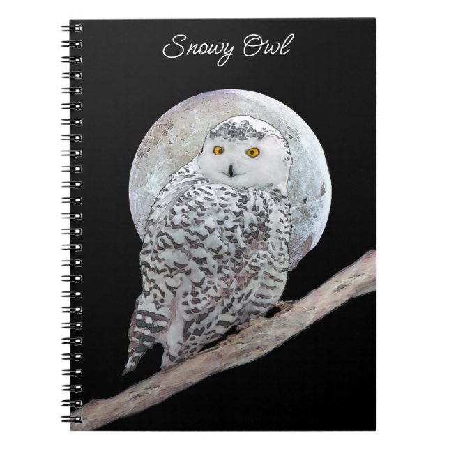 Snowy Owl and Moon Painting - Original Bird Art Notebook (Front)