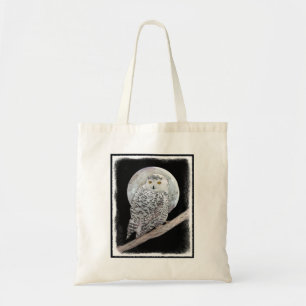 Snowy Owl and Moon Painting - Original Bird Art Tote Bag