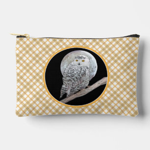 Snowy Owl and Moon Painting Original Wild Bird Art Accessory Pouch