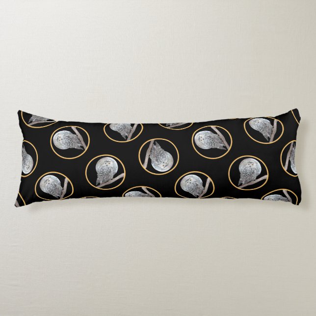 Snowy Owl and Moon Painting Original Wild Bird Art Body Cushion (Front)