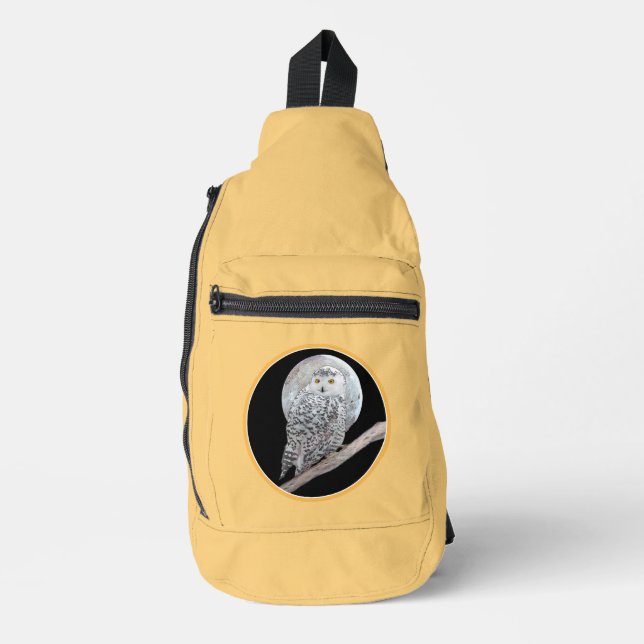 Snowy Owl and Moon Painting Original Wild Bird Art Sling Bag (Front)