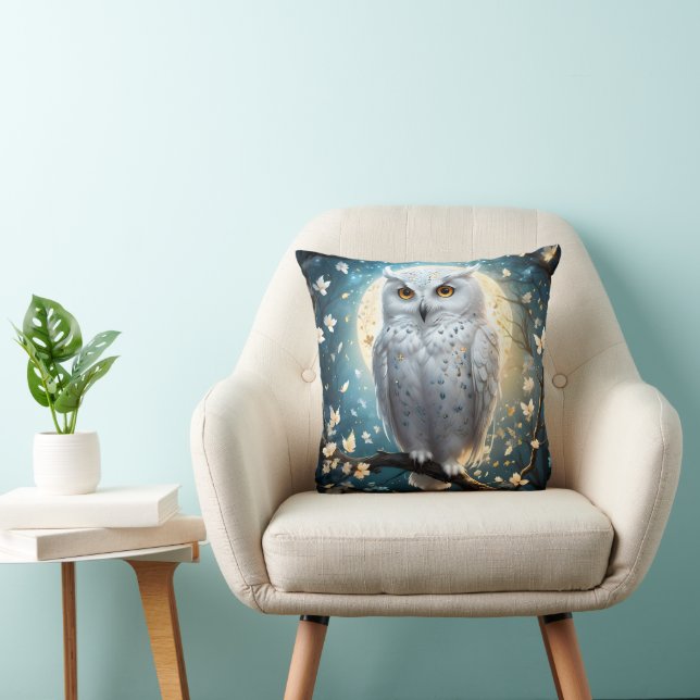 Snowy Owl And Moon With Sparkle, Cushion (Chair)