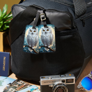 Snowy Owl And Moon With Sparkle, Luggage Tag