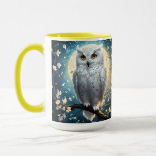Snowy Owl And Moon With Sparkle, Mug