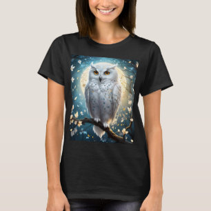 Snowy Owl And Moon With Sparkle, T-Shirt