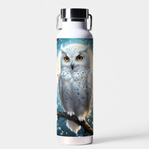 Snowy Owl And Moon With Sparkle, Water Bottle