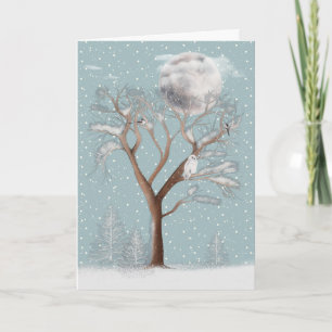 Snowy Owl and Winter Moon  Holiday Card