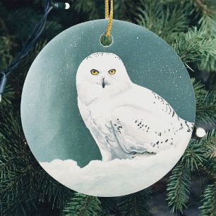 Snowy Owl Arctic Winter Sky Snow Teal Ceramic Tree Decoration