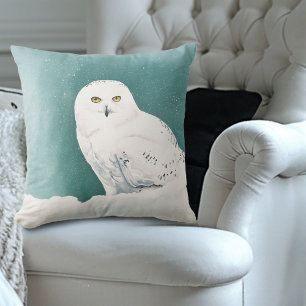 Snowy Owl Arctic Winter Sky Snow Teal Cushion