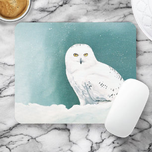 Snowy Owl Arctic Winter Sky Snow Teal Mouse Mat