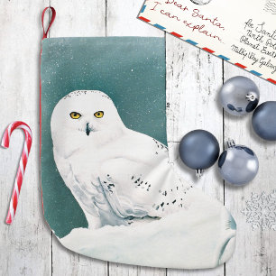 Snowy Owl Arctic Winter Sky Snow Teal Small Christmas Stocking