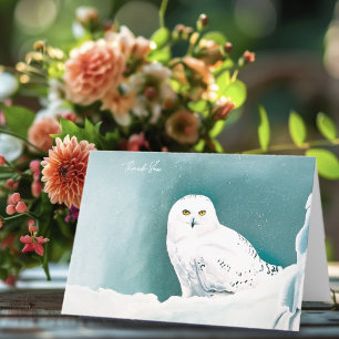 Snowy Owl Arctic Winter Sky Snow Teal Thank You Card