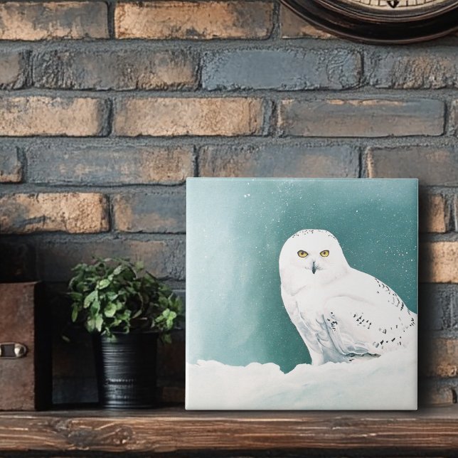 Snowy Owl Arctic Winter Sky Snow Teal Tile (Creator Uploaded)