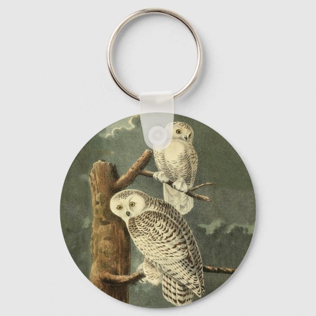 Snowy Owl Audubon Bird Artwork Key Ring (Front)