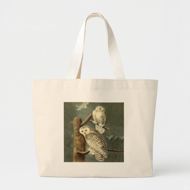 Snowy Owl Audubon Bird Artwork Large Tote Bag (Front)