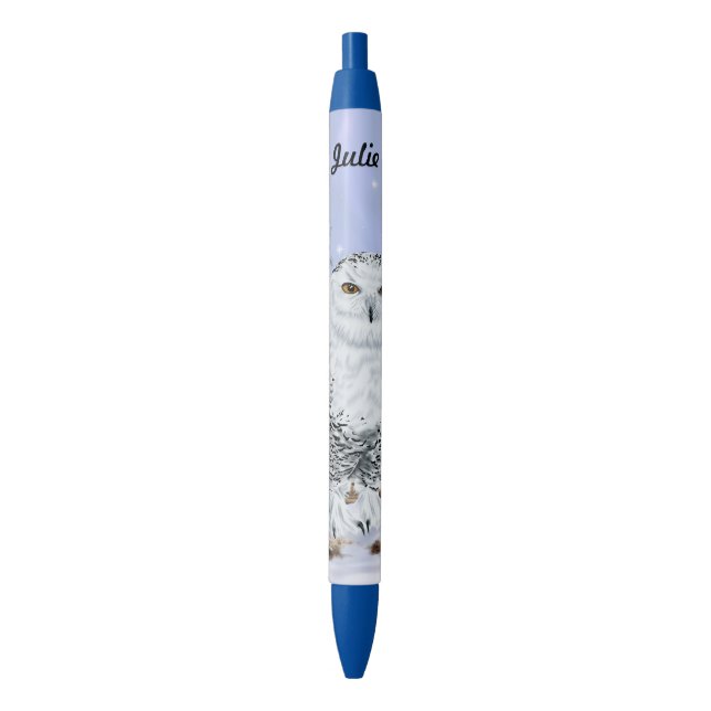 Snowy Owl Black Ink Pen (Front Vertical)