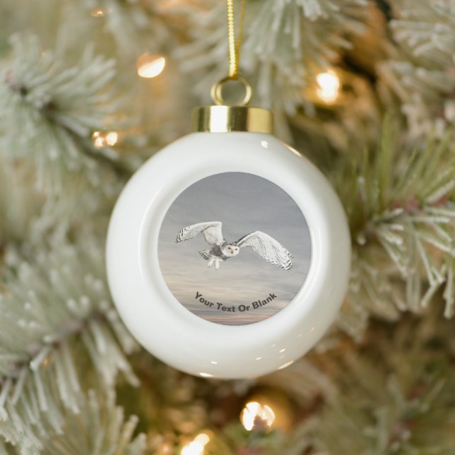 Snowy Owl Ceramic Ball Christmas Ornament (Tree)